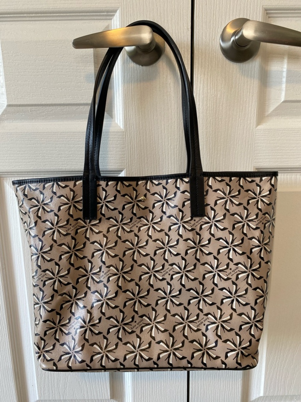 Kate Spade Broome Street Printed Tote Bag Black Cream Large Shopper Shoulder Bag